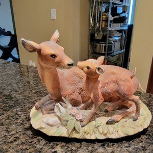 Homco Masterpiece Porcelain "Sweet Dear" Fawn With Mother Vtg 1979